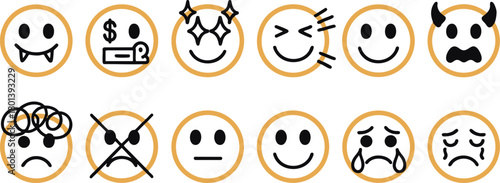 Collection of Funny Emoji Faces Vector Icons Isolated on White Background – Emotions and Expressions Symbol Set for Chat, Communication, and Design