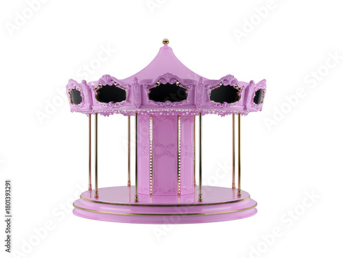 Pastel purple carousel with ornate vintage design, empty seats, and gold accents, isolated transparent background, evokes whimsical and nostalgic feelings, perfect for fair or amusement park