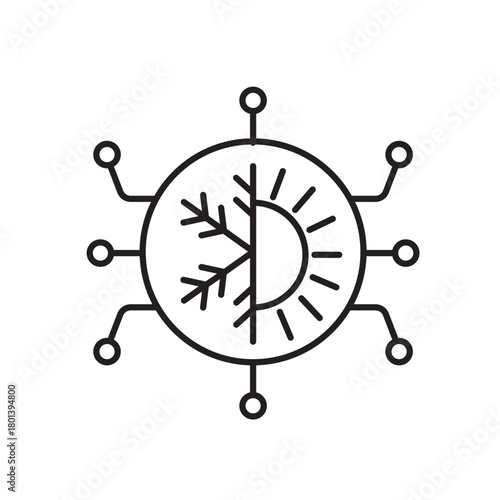 A vector icon representing AI-powered holiday weather forecast, created in line style with editable stroke