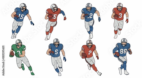 American football players running with ball