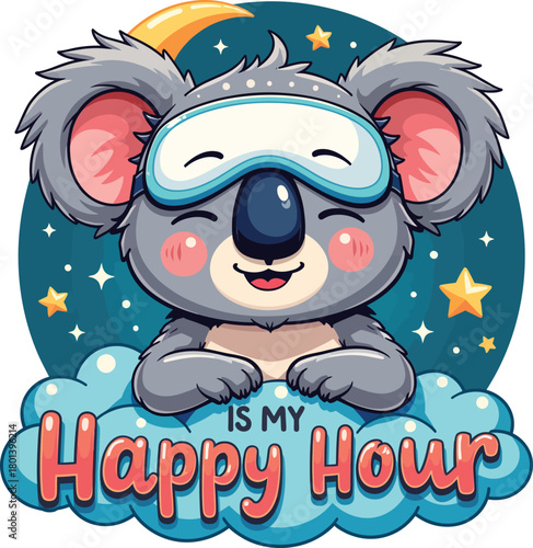 Cute Koala Sleeping on Cloud - Happy Hour Dream