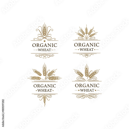 Elegant organic wheat logo designs for branding, packaging, and more