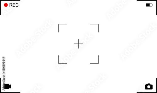 Background for cinematic production with camera photo view and zoom exposure overlay shows blank electronic display snapshot frame. Film Camera Viewfinder Overlay. App for record from mobile camera.