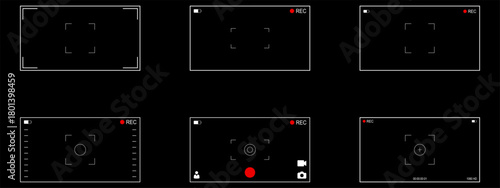 Background for cinematic production with camera photo view and zoom exposure overlay shows blank electronic display snapshot frame. Film Camera Viewfinder Overlay. App for record from mobile camera.