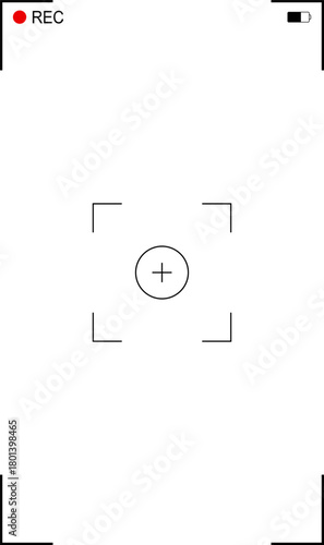 Background for cinematic production with camera photo view and zoom exposure overlay shows blank electronic display snapshot frame. Film Camera Viewfinder Overlay. App for record from mobile camera.