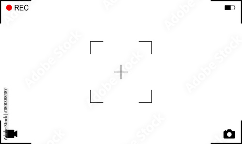 Background for cinematic production with camera photo view and zoom exposure overlay shows blank electronic display snapshot frame. Film Camera Viewfinder Overlay. App for record from mobile camera.