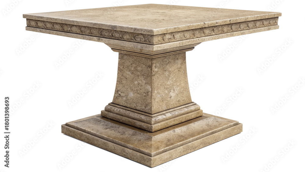 Fototapeta premium Ornate stone pedestal table with decorative carvings, isolated on transparent background