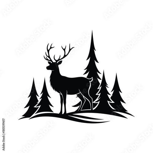Majestic Stag in Pine Forest Silhouette