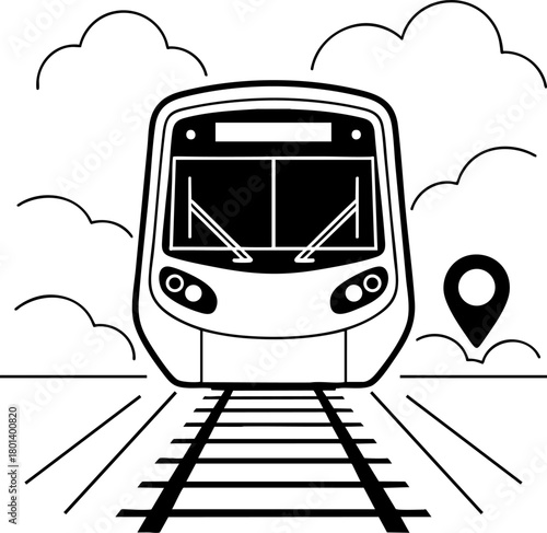 Modern train front icon, railway transport line art, subway metro vector illustration for travel, transportation, and commuting design concepts.