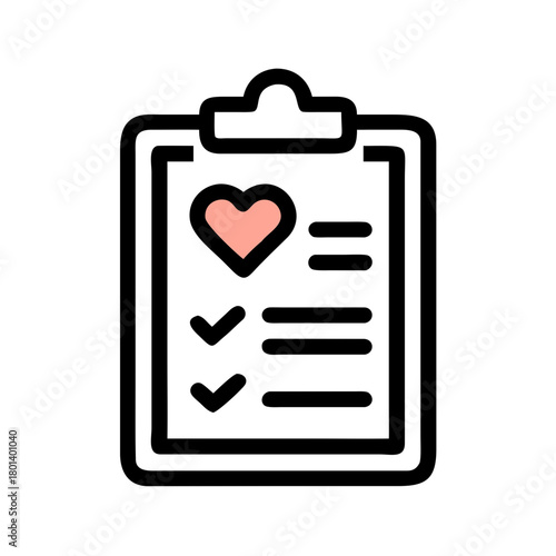 clipboard checklist with heart icon for web and graphic design.