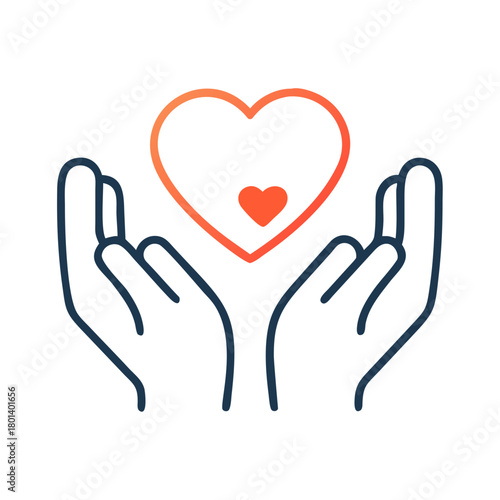 hands holding heart icon for web and graphic design.