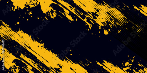 Halftone yellow dots pattern and black gradient grunge texture background.