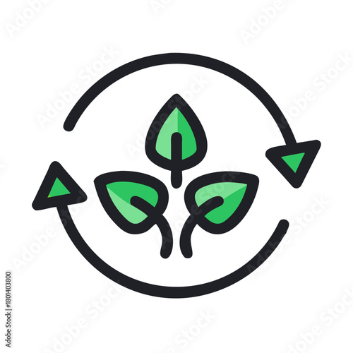a flat icon of a three leaves recycle icon for web and graphic design