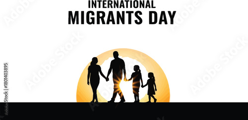 Silhouette of family holding hands at sunset for international migrants day graphic
