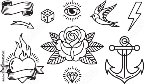 Classic tattoo flash sheet with iconic designs