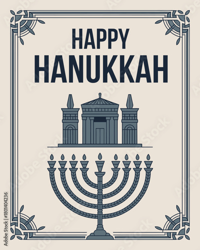 Happy Hanukkah Menorah Jewish Festival Temple Celebration