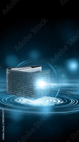 Digital wallet protected by AI guardian bot, cyber defense, bright gradients,