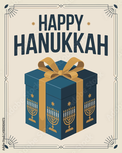 Happy Hanukkah Gift Box Menorah Celebration Jewish Festival