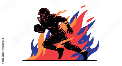 Football player running with flames for sports concept