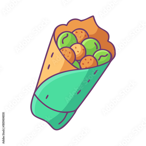 a flat icon of a vector clip art falafel wrap for web and graphic design