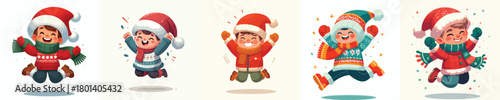 vector of a little boy jumping happily welcoming Christmas