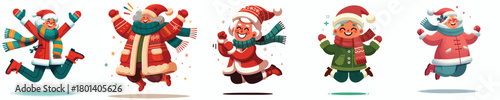 vector of a grandma jumping happily welcoming Christmas
