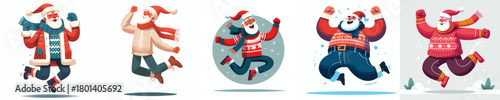 vector of a grandpa jumping happily welcoming Christmas