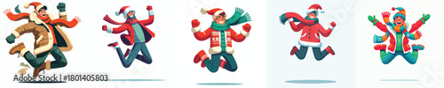 vector of a man jumping happily welcoming Christmas