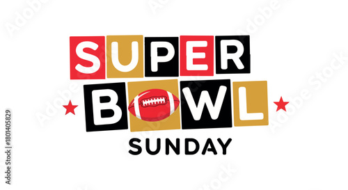 Super Bowl Sunday lettering with football and stars