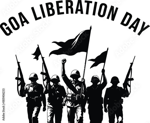 Goa liberation day celebration with soldiers and flags, isolated on white background
