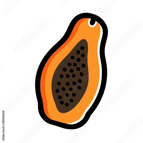 a flat icon of a vector clip art papaya with black outline for web and graphic design