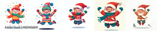 vector of a little boy jumping happily welcoming Christmas