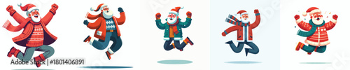 vector of a grandpa jumping happily welcoming Christmas