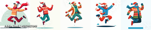 vector of a man jumping happily welcoming Christmas