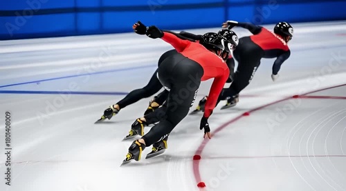 Speed skaters racing on indoor rink