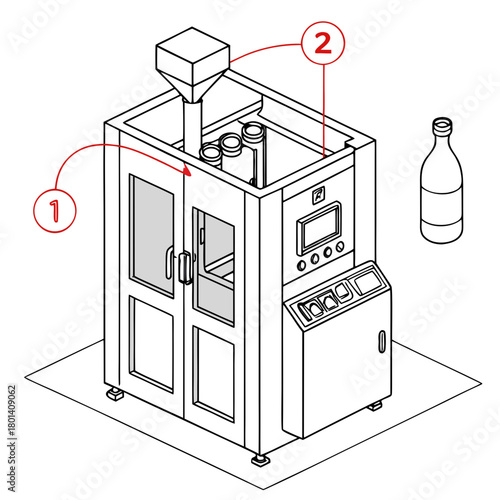 Illustration of a blow molding machine for making plastic bottles isolated on, showcasing its components and functionality in a clear and concise manner