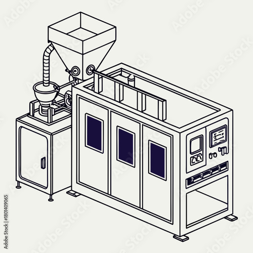 Illustration of a plastic bottle blow molding machine isolated on, showcasing the manufacturing process and equipment involved in creating plastic containers