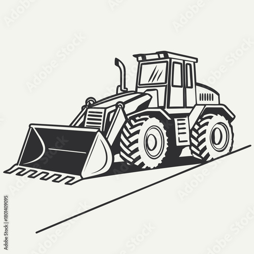 Illustration of a front loader isolated on, showcasing its design and functionality for construction and earthmoving tasks in a clear and concise manner
