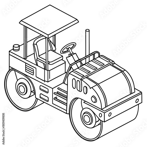 Illustration of a road roller, isolated on depicts construction equipment and infrastructure development in civil engineering