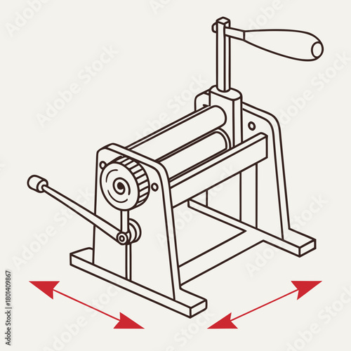Illustration of a pasta machine, a device used to roll and cut pasta dough into various shapes, isolated on pasta maker for homemade pasta