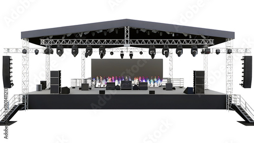 Outdoor Concert Stage Setup with Large LED Screen and Speakers outdoor stage lighting isolated on a transparent background