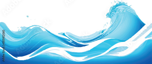 Stylized blue water wave illustration smooth vector design element isolated on white background