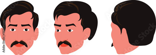 Indian man Face front back illustration animation ready