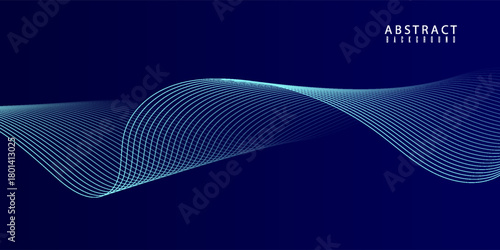 Abstract glowing wave lines on dark blue background. Dynamic wave pattern. Modern flowing wavy lines. Futuristic technology concept. Suit for banner, poster, cover, brochure, flyer. EPS10, website