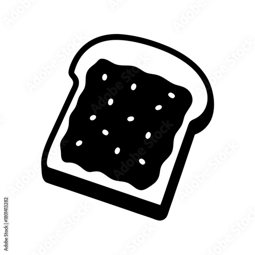Simple black and white icon of toast with jam spread