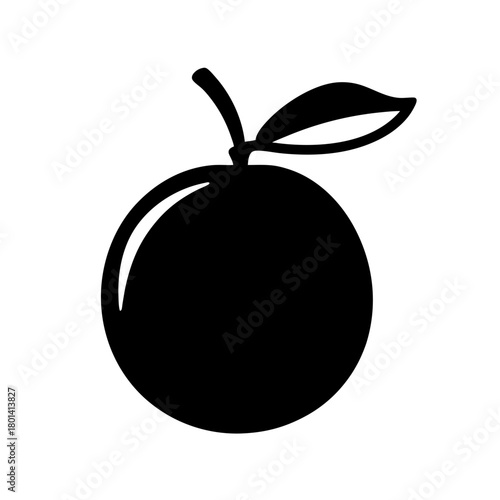 Black silhouette of a citrus fruit with leaf and stem