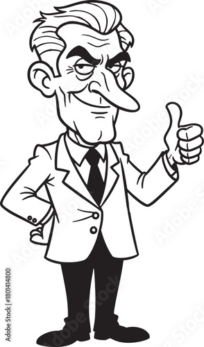 Cartoon businessman giving a thumbs up with a sly smile