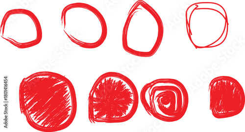 Red Scribble Circle Shapes Set – Hand-Drawn Abstract Doodle Elements