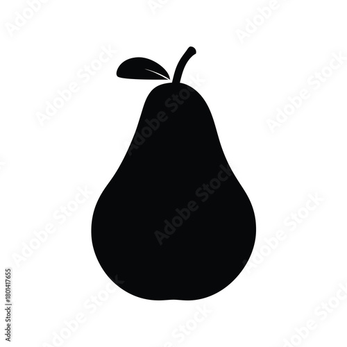 Black silhouette of a pear with stem and leaf icon