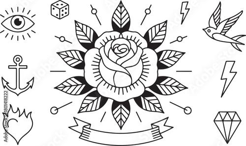 Flash tattoo art elements design for your project